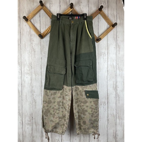 BDG Denim - BDG Womens SZ 24 Cargo Green Pants with Tie and Cheetah detail y2k